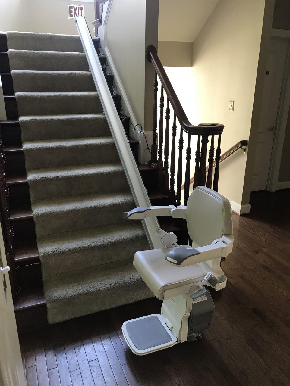stairlift at the bottom of the stairs